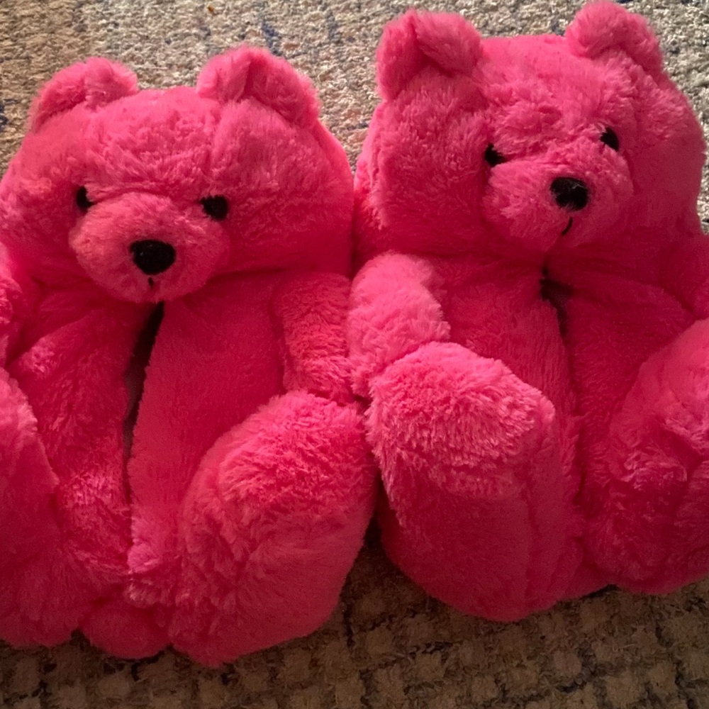 Plush Pink Teddy Bear Slippers